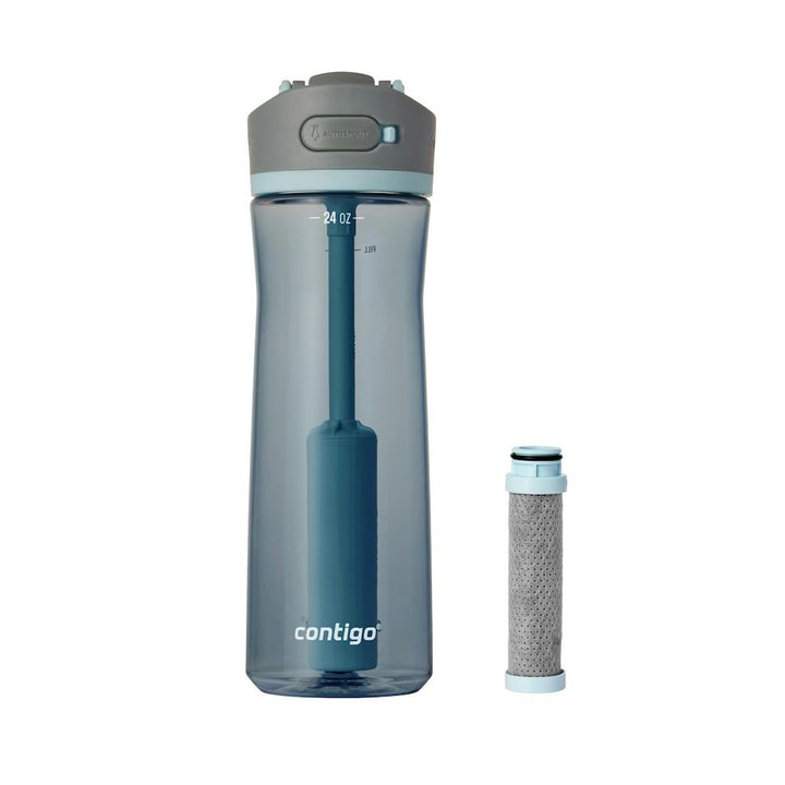 Contigo® Wells Plastic Filter Water Bottle with AUTOSPOUT® Straw Lid and Replacement Filter, 24 Oz. - Dark Ice & Purity [YOM5P] [EAYMA]